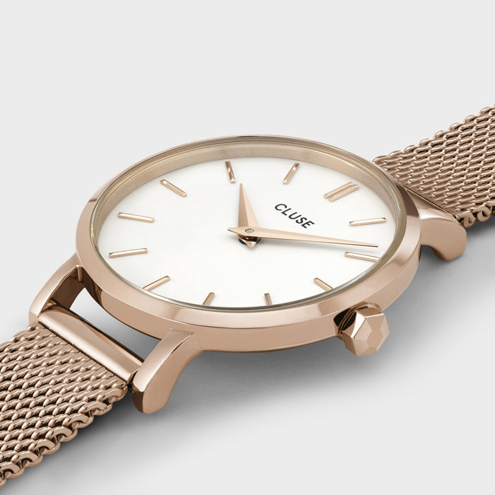 CLUSE - Boho Chic Petite Mesh White, Rose Gold Colour Watch