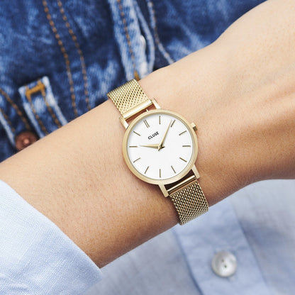 CLUSE - Boho Chic Petite Mesh White, Gold Colour Watch