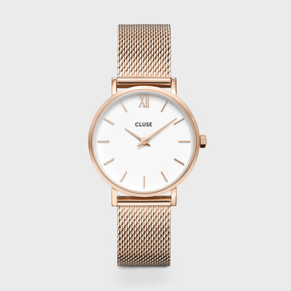 CLUSE - Minuit Mesh White, Rose Gold Colour Watch