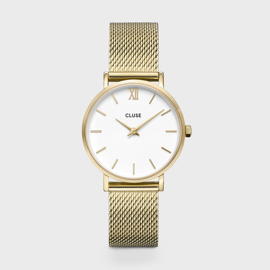 CLUSE - Minuit Mesh White, Gold Colour Watch