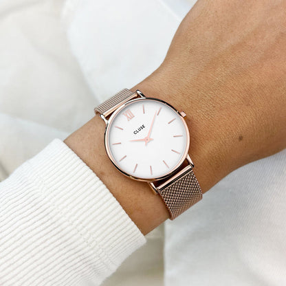 CLUSE - Minuit Mesh White, Rose Gold Colour Watch